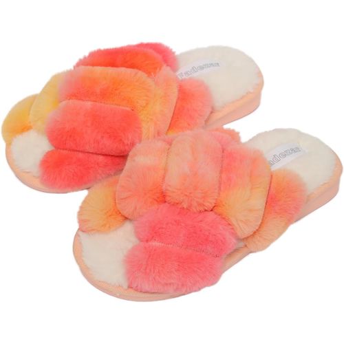 Kalanka-Pantoufle Femme Chausson Peluche Chaud Slippers Claquette Fourrure Sandal Bout Ouvert Accueil Chaussures