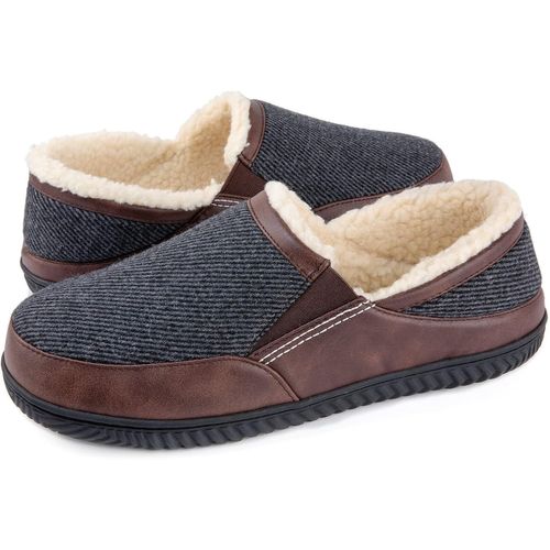 Kalanka-Chaussons Homme Chaud En Mousse À Mémoire Pantoufles Hommes Hiver En Sergé Doublure Laine, Chaussons Montant Avec Semelle Antidérapante Pour Intérieur Et Extérieur