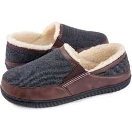 Kalanka-Chaussons Homme Chaud En Mousse À Mémoire Pantoufles Hommes Hiver En Sergé Doublure Laine, Chaussons Montant Avec Semelle Antidérapante Pour Intérieur Et Extérieur