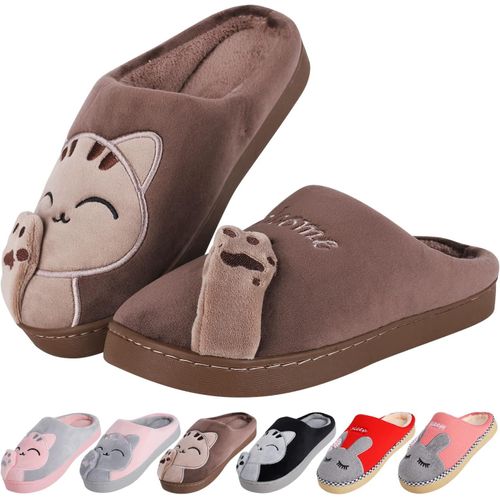 Kalanka-Chaussons Femme Hiver Pantoufles Homme Chaud Peluche Pantoufle Femme Confort Chausson Maison Fille Mignon Pantoufles Chat Antidérapant Chaussures En Coton Intérieure