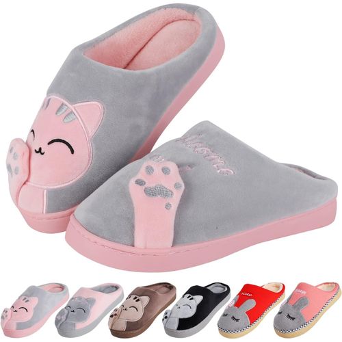 Kalanka-Chaussons Femme Hiver Pantoufles Homme Chaud Peluche Pantoufle Femme Confort Chausson Maison Fille Mignon Pantoufles Chat Antidérapant Chaussures En Coton Intérieure