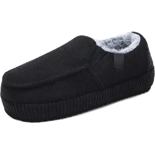 Kalanka-Chaussons Homme Confort Fermé De Rayures Chaussures Peluche Intérieur Extérieur Velours Côtelé Pantoufles Maison En Caoutchou Antidérapantes Mocassins Hiver Taille 40-48