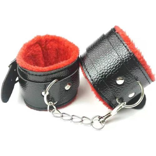 Kalanka-Bdsm Menottes Cuir Noir+Rouge Pu Cuir Menottes Peluche Sexy Peluche Menottes Restriction Set Bondage Sm Menottes Sm Flirter Jouets Sexuels Kit Érotique Sex Toys Pour Débutants Couples Fétiche