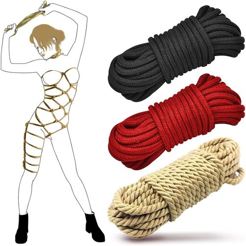 Kalanka-Kit Cordes De Contraintes Bondage Bdsm - 3x10m 8mm Cordes En Coton Cordes Shibari Pour Bdsm Débutants, Kit De Contraintes Bondage Bdsm Jouets Sexuels Pour Femmes Couples(Noir+Rouge+Jaune)