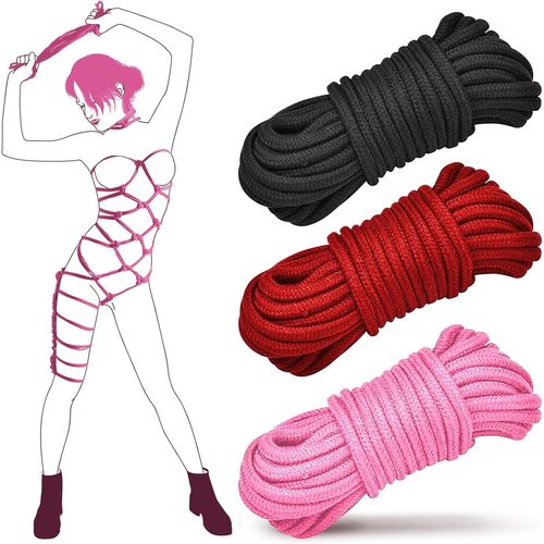 Kalanka-Kit Cordes De Contraintes Bondage Bdsm - 3x10m 8mm Cordes En Coton Cordes Shibari Pour Bdsm Débutants, Kit De Contraintes Bondage Bdsm Jouets Sexuels Pour Femmes Couples(Noir+Rouge+Rose)