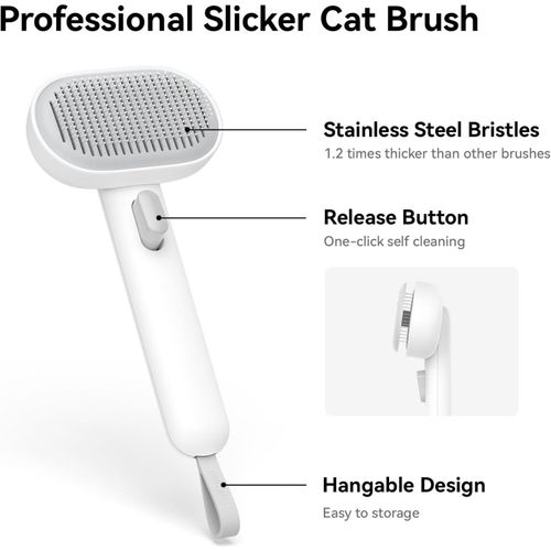 Cat Brush For Shedding, Cat Brushes For Indoor Cats, Cat Brush For Long Or Short Haired Cats, Cat Hair Brush Cat Grooming Deshedding Brush For Dog Kitten Horse Massage Removes Loose Fur, White