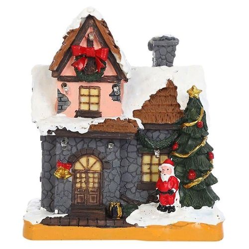 Maisons de village de Noël, village de Noël en résine avec batterie à lumière chaude, décoration de table de Noël,a