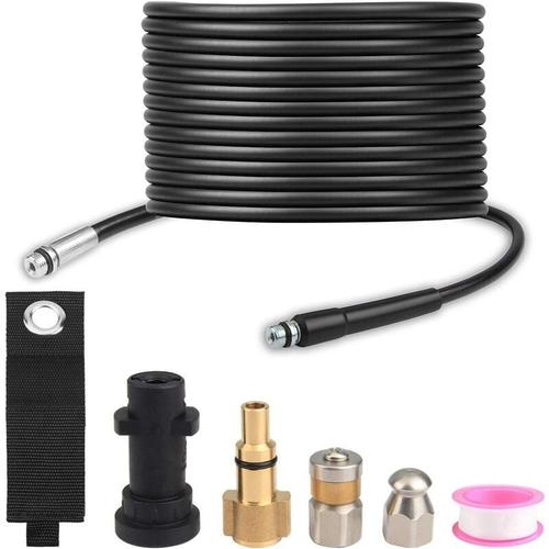 15M Kit de Nettoyage de Tuyau de Vidange pour Nettoyeur Haute Pression avec Buse de Jet et Buse à Jet Rotatif pour Karcher K2, K3, K4, K5, K6, K7 et Nettoyeur Haute Pression Lavor, 180 bar,