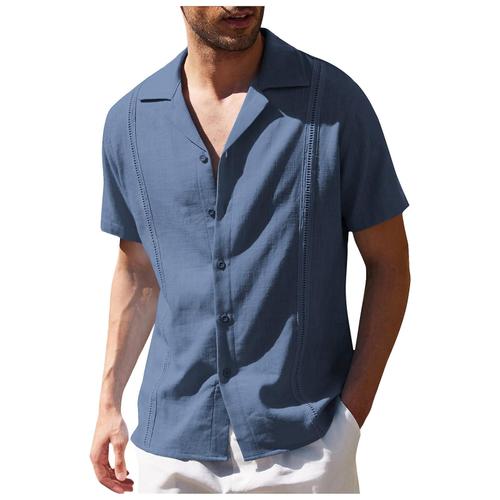 Chemise Décontractée En Lin Pour Hommes S Shirt Bleu