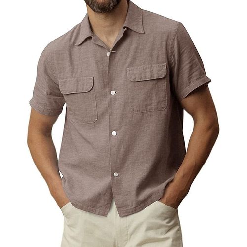 Chemise Homme Coton Lin Manches Courtes Xl Marron