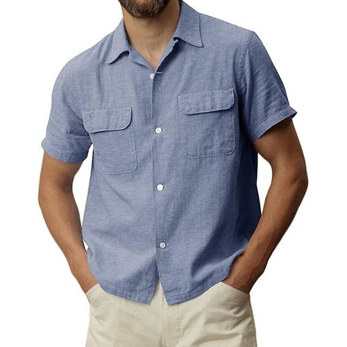 Chemise À Manches Courtes En Coton Et Lin Pour Hommes L Bleu Foncé