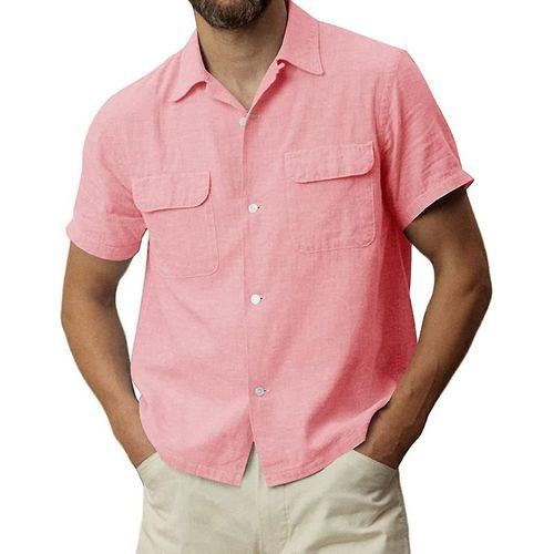 Chemise À Manches Courtes En Coton Et Lin Pour Hommes L Rose