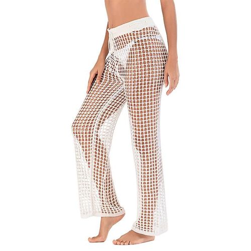 Pantalon Vide Tricoté Au Crochet À La Main, Pantalon De Plage Sexy Pour Femmes, Blanc M
