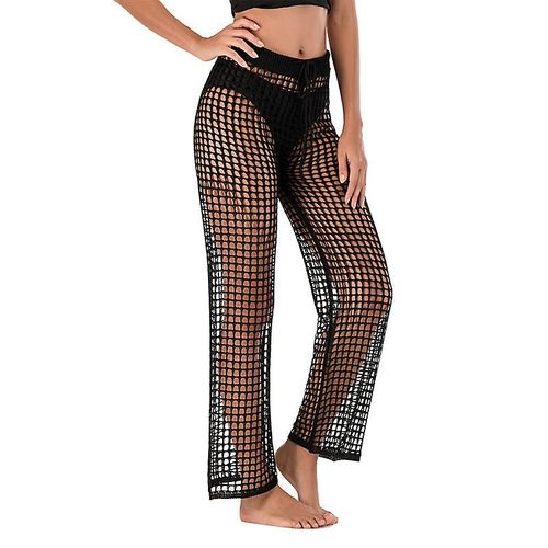 Pantalon Vide Tricoté Au Crochet À La Main, Pantalon De Plage Sexy Pour Femmes, Noir Xl