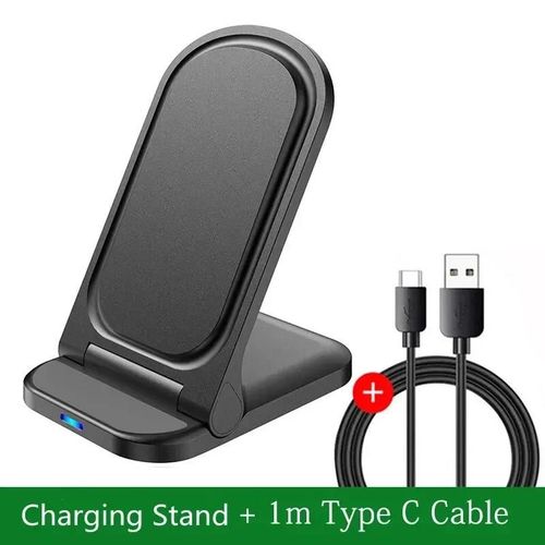 Support De Chargeur Sans Fil Pliable, Support De Chargeur De Téléphone De Bureau, Station De Charge Rapide À Induction Pour Iphone Samsung Xiaomi-Avec Du Câble Noir