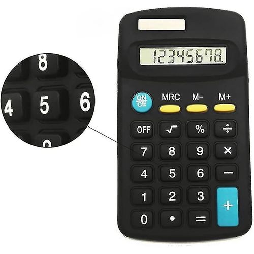 Calculatrice à fonction Standard, écran Lcd solaire et batterie, petite calculatrice de poche pour étudiants et professionnels (noir) 1 pièce