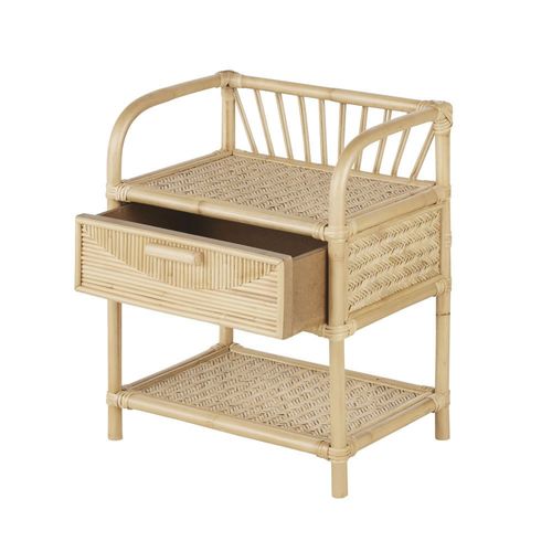 Table De Chevet 1 Tiroir En Rotin Beige