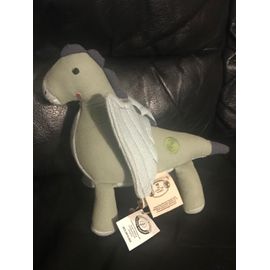 Doudou Peluche Dragon Vert Ailes Bleu Point Rose 24cm Organic Blended Grown Material 