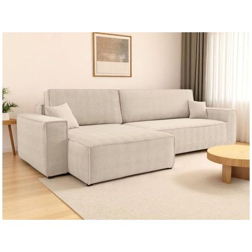 Canapé D'angle Max Réversible Et Convertible En Velours Côtelé - Beige
