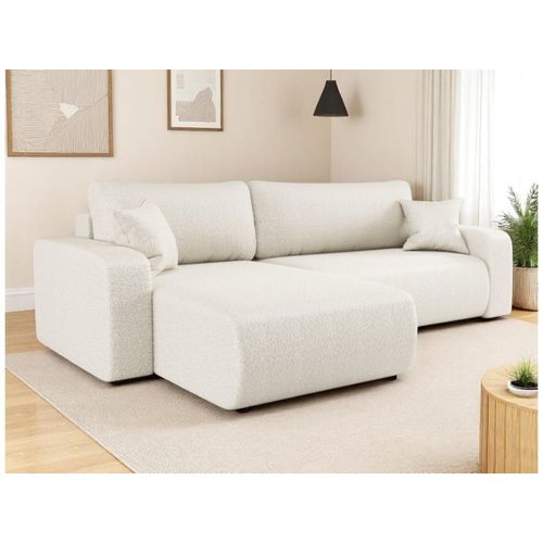 Canapé D'angle Max Réversible, Convertible En Tissu Bouclette - Blanc