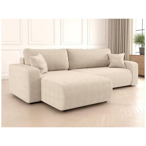 Canapé D'angle Max Réversible Et Convertible En Velours Côtelé - Beige