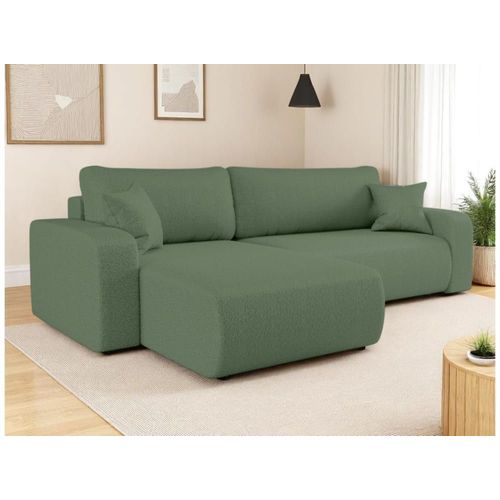 Canapé D'angle Max Réversible, Convertible En Tissu Bouclette - Vert