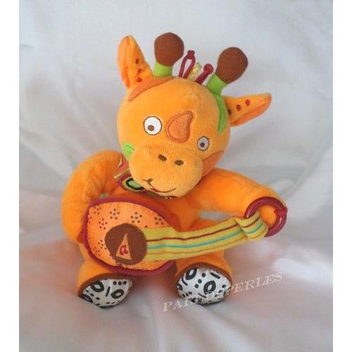 Doudou Peluche Girafe Hochet Orange Et Jaune Guitare Babymoov
