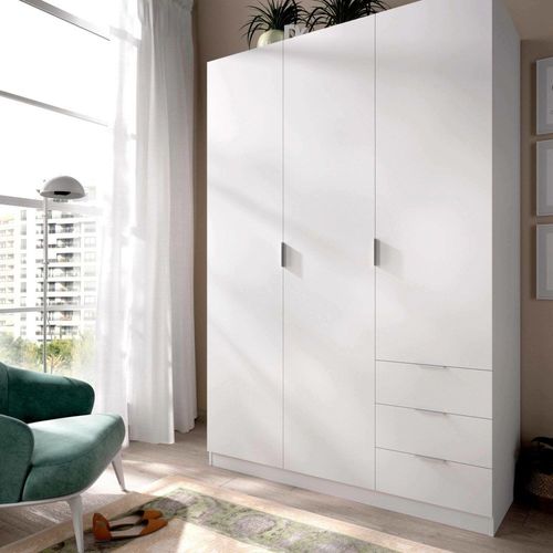 Armoire 3 Portes Effet Bois Blanc 121x52 Cm