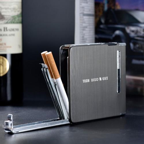Étui à Cigarettes avec Briquet en Aluminium Électronique Boîte à Cigarettes  Porte-Cigarettes pour Femme Homme, Noir ou Or