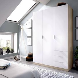 Armoire 3 Portes Effet Bois Beige, Blanc 121x52 Cm