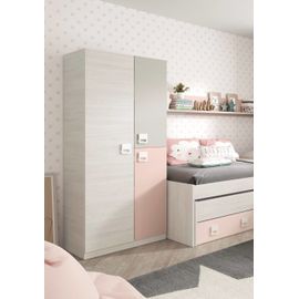 Armoire 3 Portes Effet Bois Gris, Rose 90x52 Cm