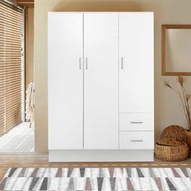 Armoire 3 Portes Effet Bois Blanc 120x50cm