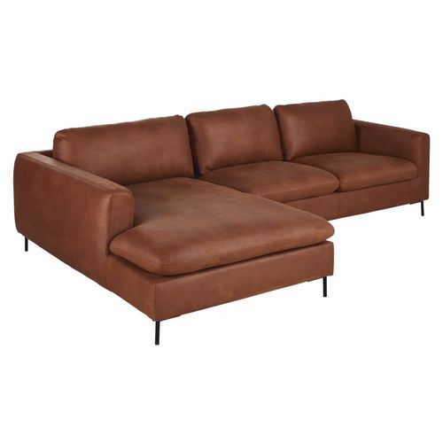 Canapé D'angle Gauche 4/5 Places En Cuir Recyclé Marron