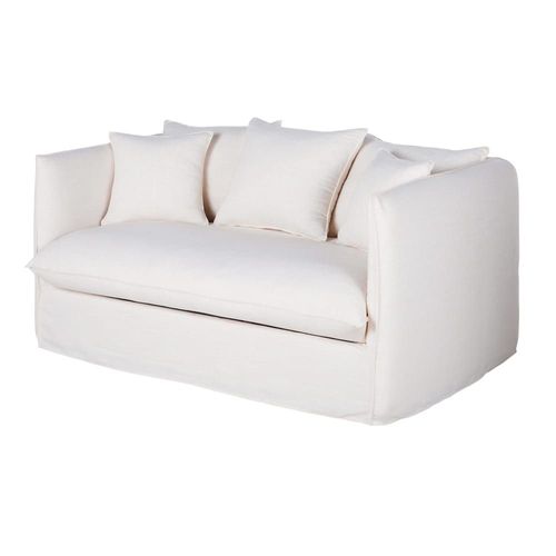 Canapé 2 Places En Tissu Blanc Effet Lin