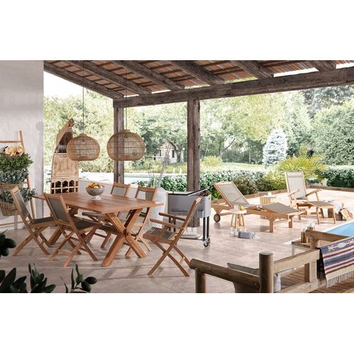 Fauteuil Pliant En Tissu Gris Et Bois