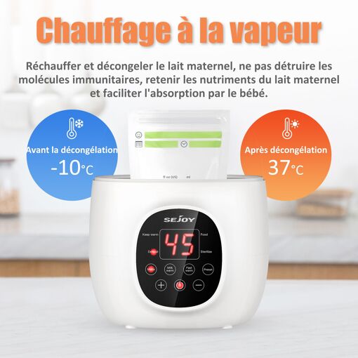 Chauffe-biberon 8-en-1 Avec Stérilisateur - Écran LCD, Fonctions Décongélation, Maintien Au Chaud, Cuisson Vapeur - 4