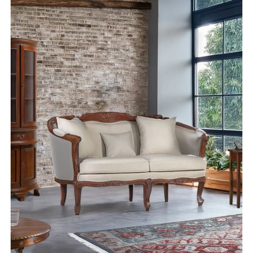 Canapé 2 Places En Bois Marron Et Tissu En Polyester Beige L 160 Cm
