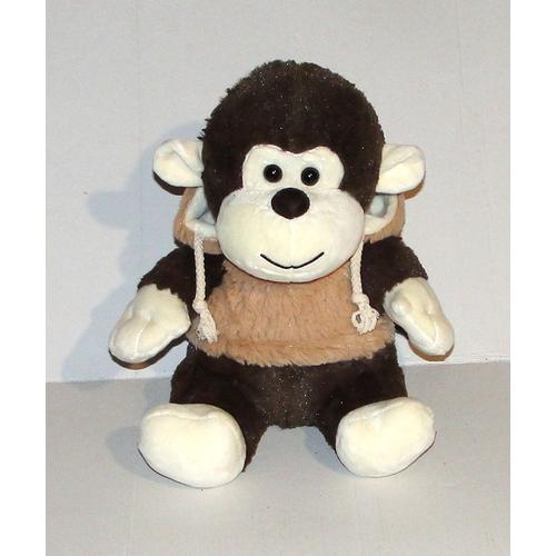 Peluche Singe Gipsy Veste Beige A Capuche