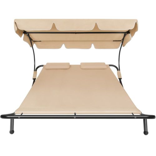 Transat Acier 2 Personnes 2 Roulettes 2 Coussins De Tête Noir Et Beige