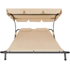 Transat Acier 2 Personnes 2 Roulettes 2 Coussins De Tête Noir Et Beige