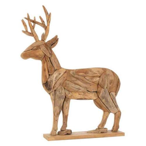 Paris Prix - Statuette Déco "cerf En Bois" 66cm Naturel