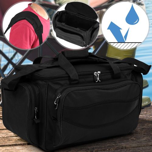 Physionics® Sac De Pêche - Étanche, 56 X 31 X 30 Cm, Poches Latérales, Multifonctionnel, Noir - Sac De Rangement, À Bandoulière