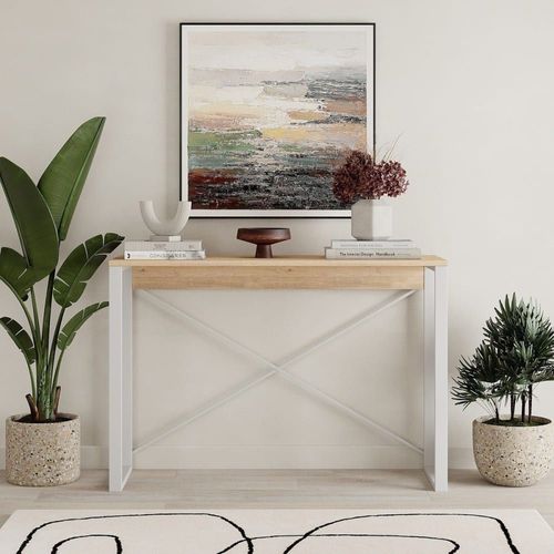 Console 110 Cm - Effet Chêne Et Blanc