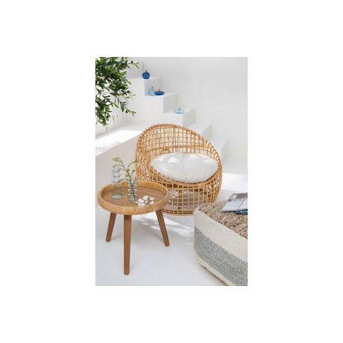 Fauteuil Lounge En Rotin Avec Coussin Écru