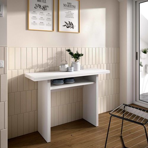 Table Console À Rallonge Effet Bois Blanc 120x66 Cm