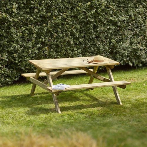 Table De Pique-Nique En Bois Beige 6 Personnes 152 X 150 X 75 Cm