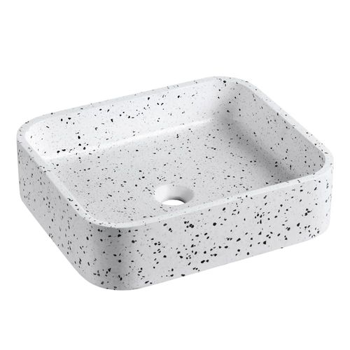 Vasque À Poser Rectangle En Terrazzo Blanc 45x38cm