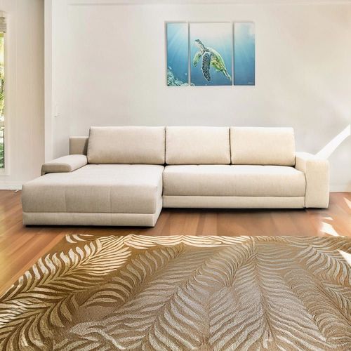 Canapé D'angle Convertible 5 Places En Tissu Beige