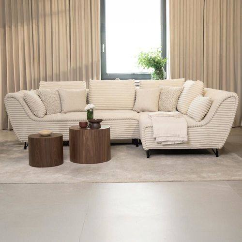 Canapé D'angle Convertible 5 Places En Velours Beige