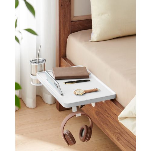 Table De Lit Porte-Verre Rotatif Pinces Réglables Blanc